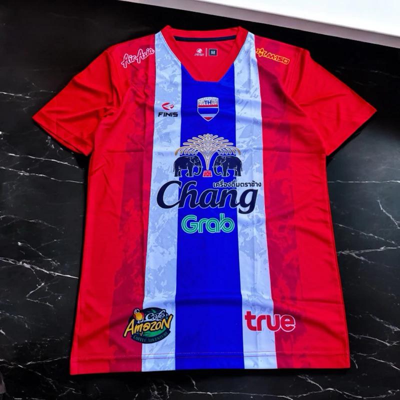 Thailand National Football Soccer Training JERSEY CHEER Fan Print Vintage Quick Dry V Neck Shirt Short Sleeve Uniform Elephant Logo Sport