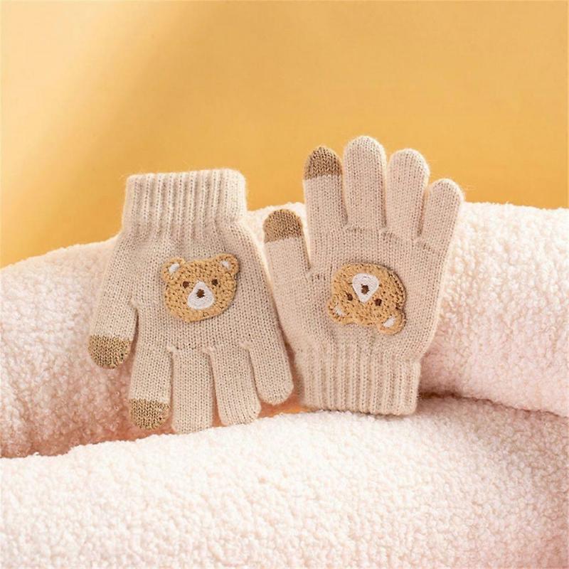 Cartoon Bear Baby Mittens Winter Crochet Thick Mitten for 3-12Years Baby