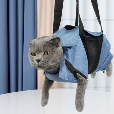 Breathable Mesh Cat Bath Fixing Bag Soft Folding Pet Carrier Sling Bag Comfortable Anti-scratch Pet Backpack Veterinary Visits