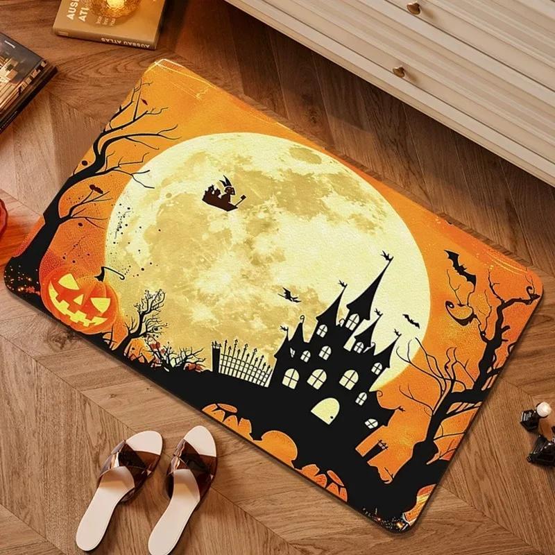 Halloween Black Forest Castle Carpet Bathroom Toilet Non-Slip Waterproof Floor Mat Door Porch Entrance Door Mat