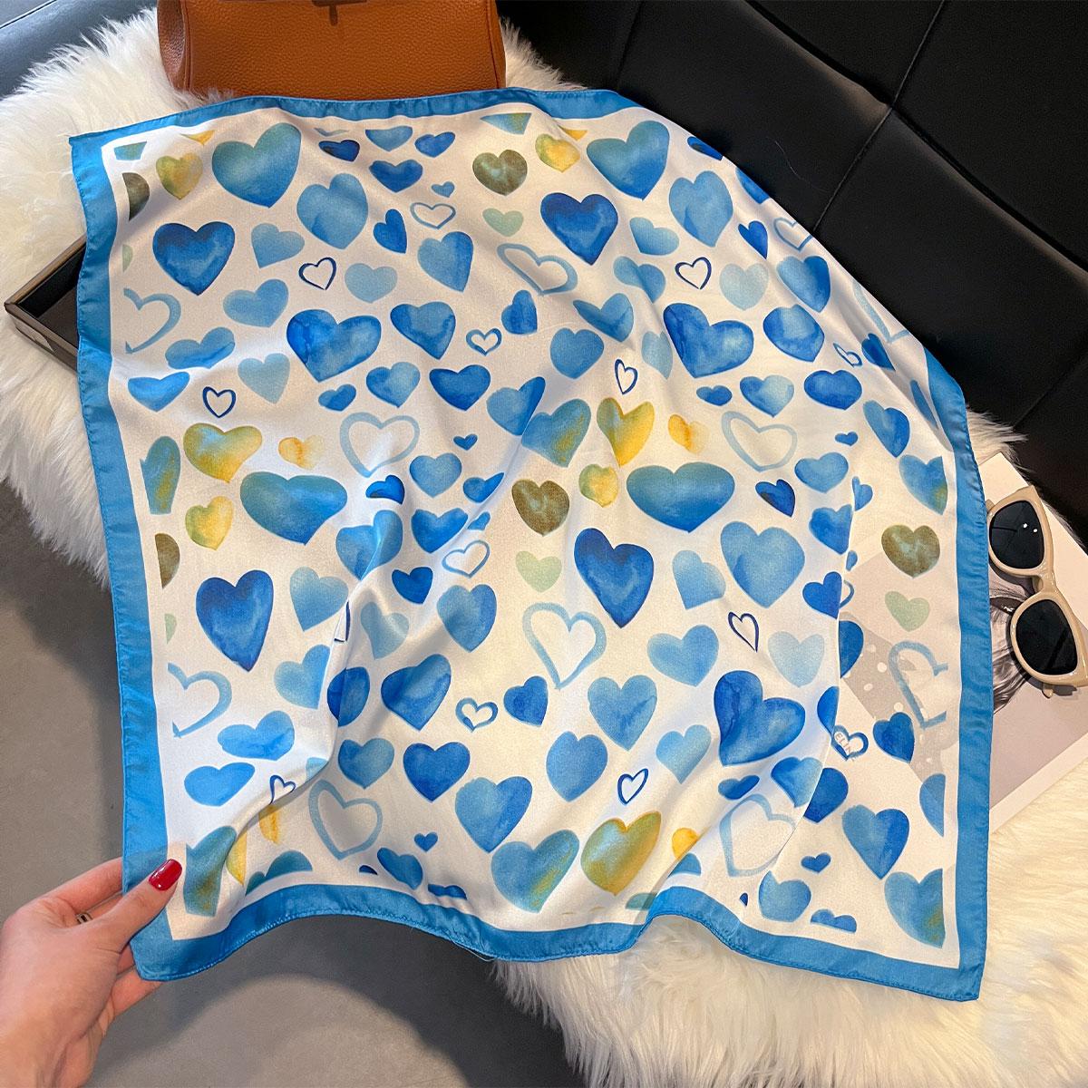 

New Love Print 70*70cm Silk Satin Hair Scarf Women Handkerchief Printed Female Square Head Bandana Small Neck Muffler Hijab Lady синій