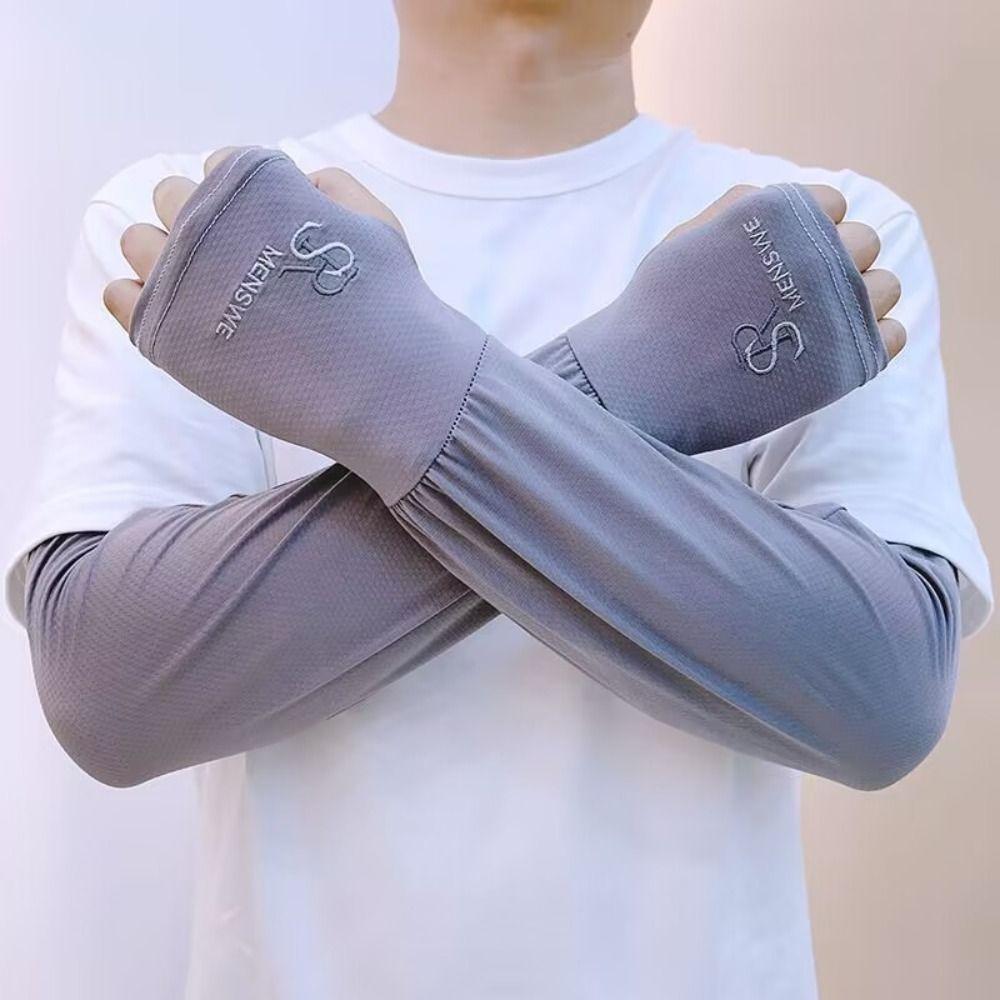 Letter Sunscreen Sleeve Solid Color Sun Protection Cover Thin Ice Silk Sleeves Sports