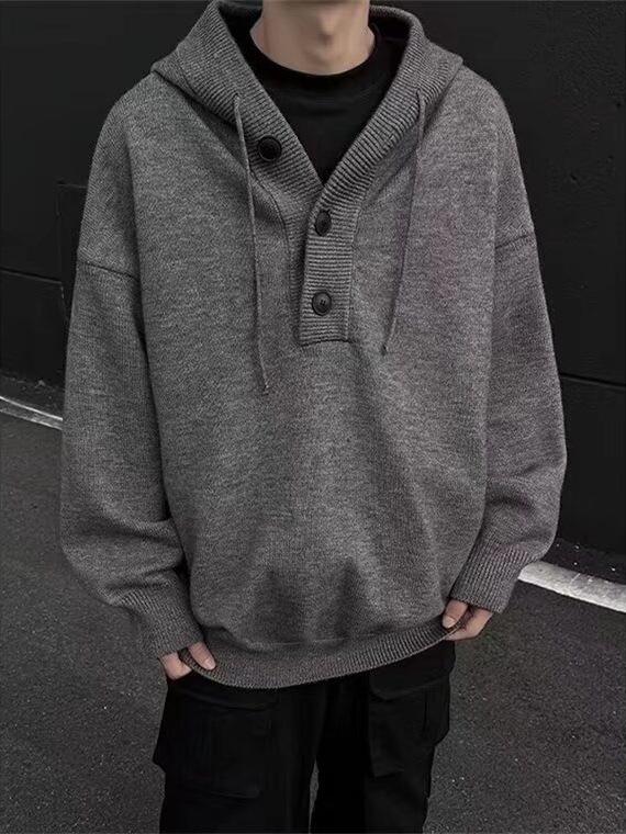 Men's American Retro Hooded Thick Knit Sweater Winter Sweatshirt Coat