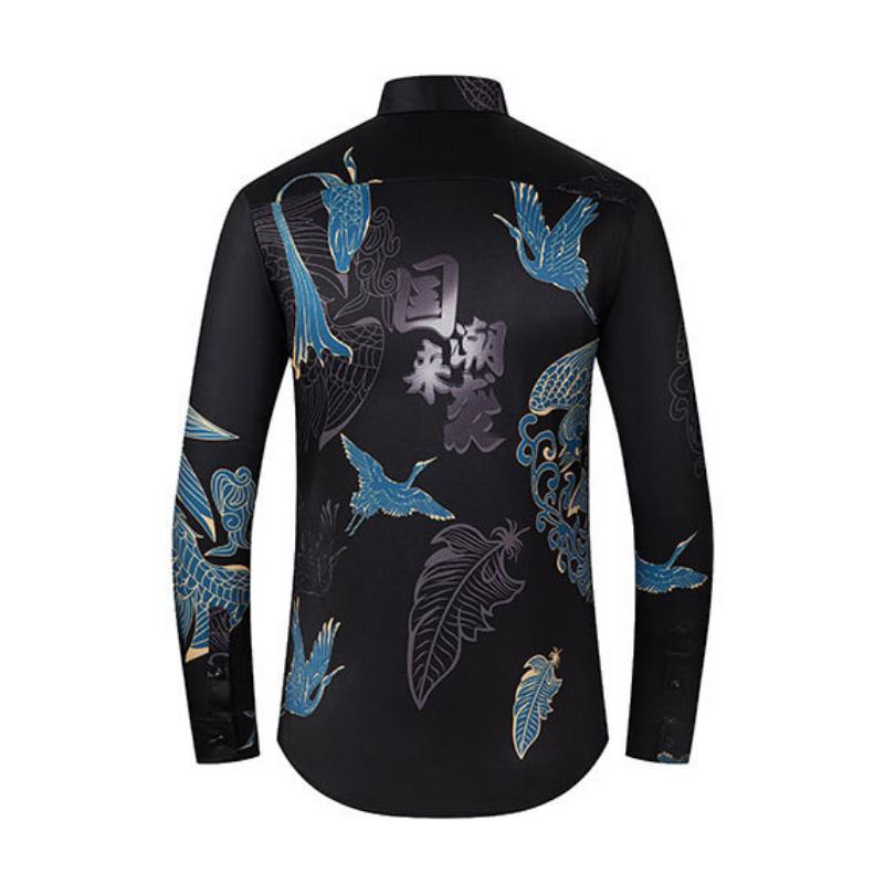 Cozy Up Men's Hipster Printed Slim Fit Long Sleeve Button Up Satin Dress Shirts