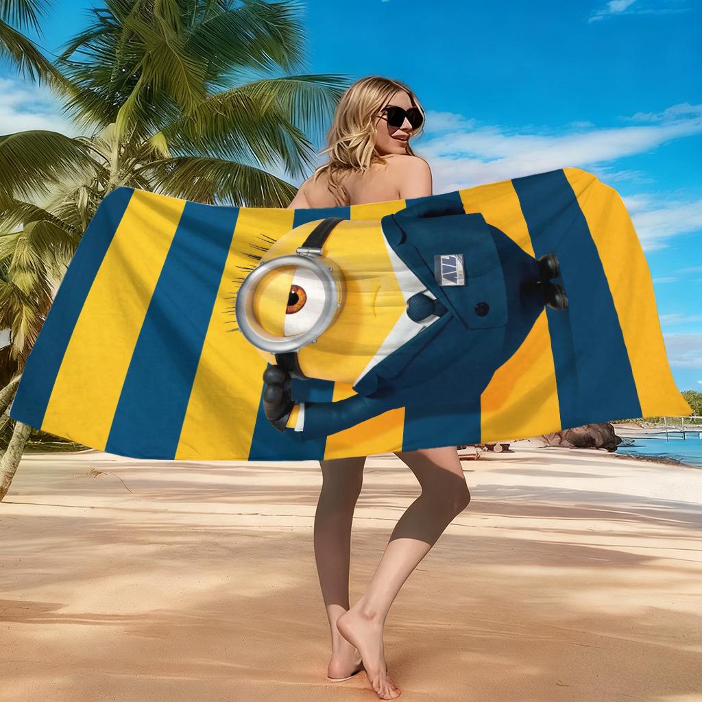 Großäugiges Süßes Wesen Gelb-Blaue Streifen Strandtuch Schnelltrocknend Geeignet für Strandurlaub Pool Lustiges Geschenk für Freunde
