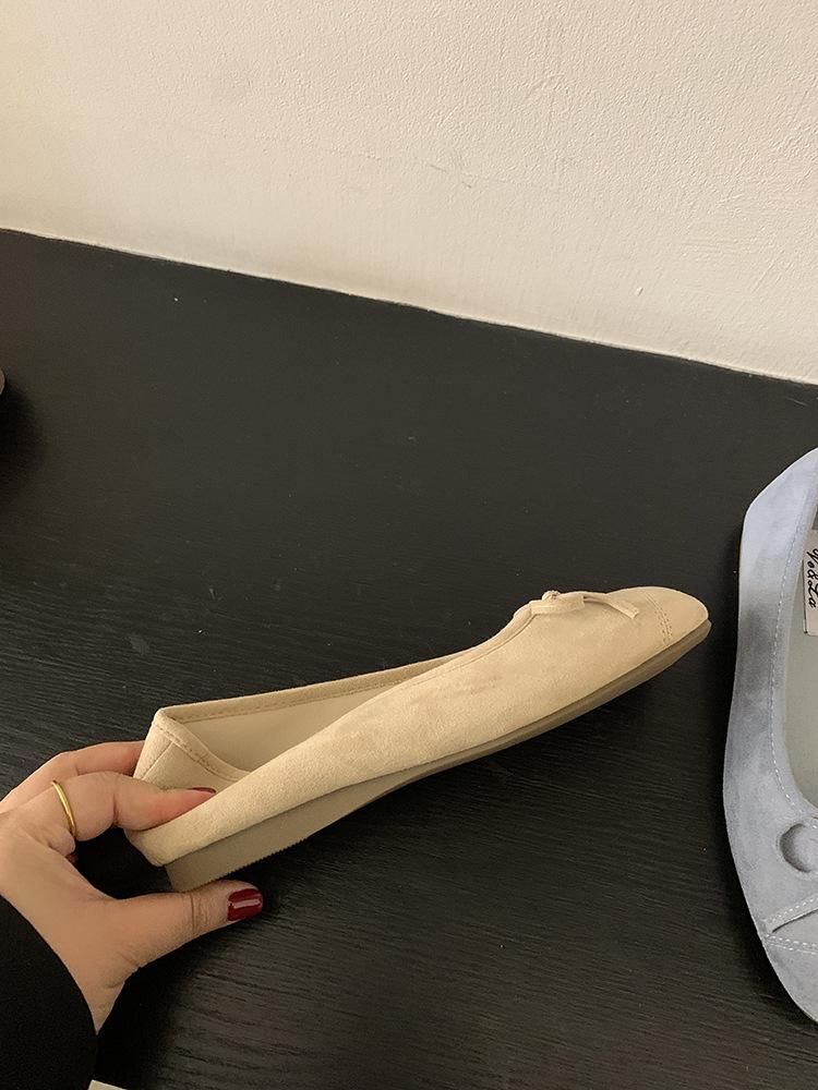 French bow round head ballet shoes fairy shoes flat gentle evening shoes spring and autumn new women's small single shoes