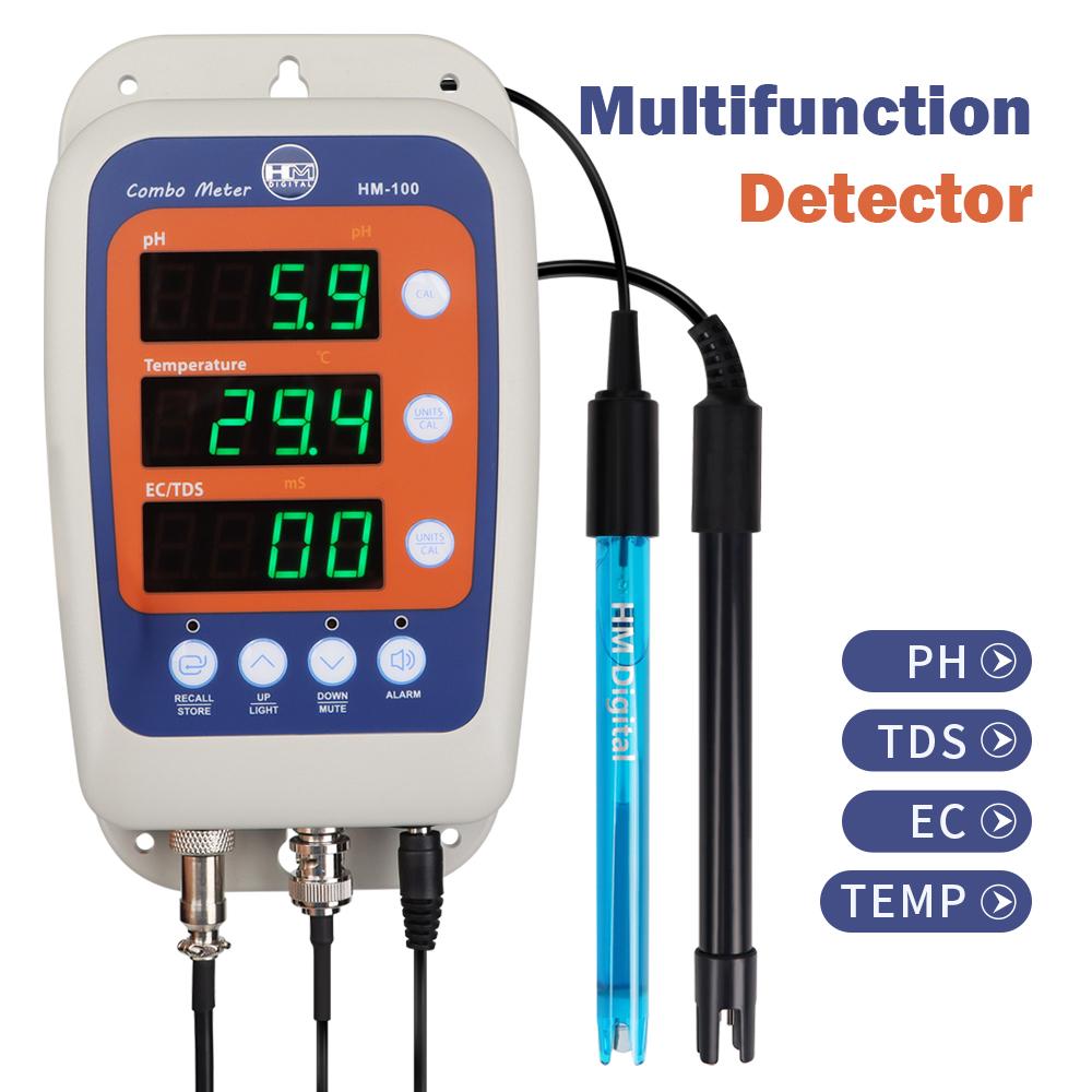 

HM100 Multi-Parameter Tester LCD Digital 4 in 1 Water Quality Tester PH Temp TDS EC Detector Water Monitor for Fish Tank Pool бежевий