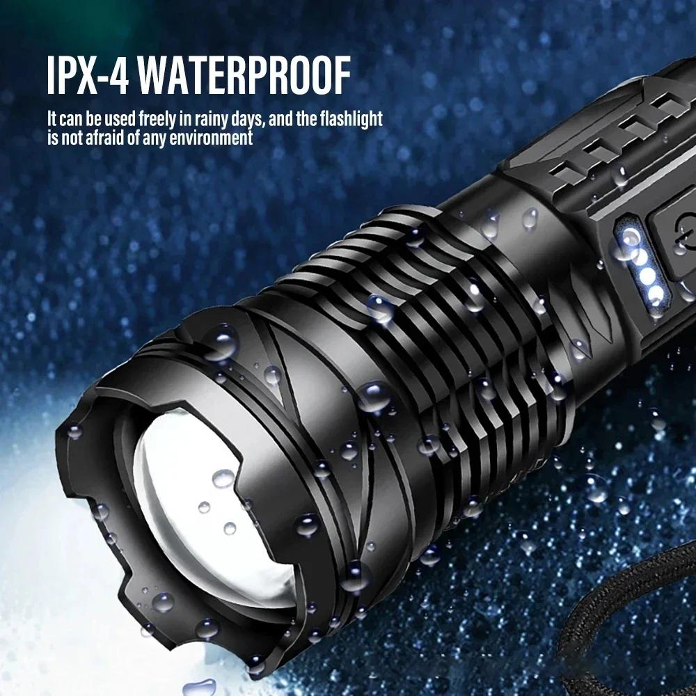 Powerful LED Flashlights Type-c Rechargeable Telescopic Zoom Tactical Torch Built-in Battery for Camping Emergency Lamp