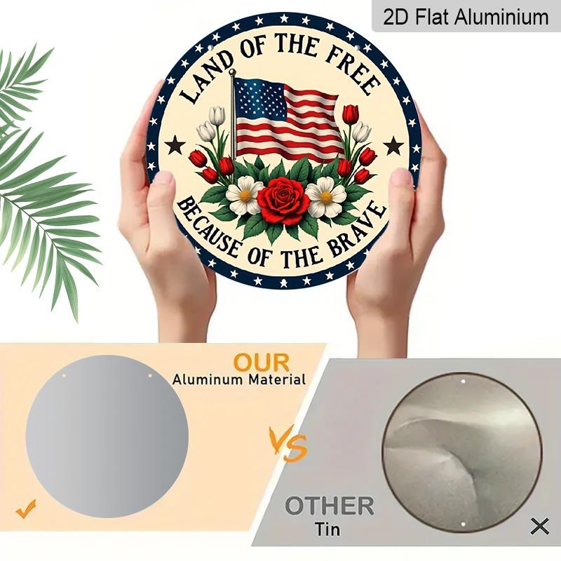 2D Flat Round Aluminum Wall Decor, Memorial & Independence Day Themed, Indoor Outdoor Hanging Plaque, Home Commemorative Gift