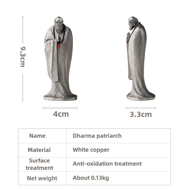 Bodhidharma Statue White Brass Zen Decor Miniature Model for Home Desktop Decoration