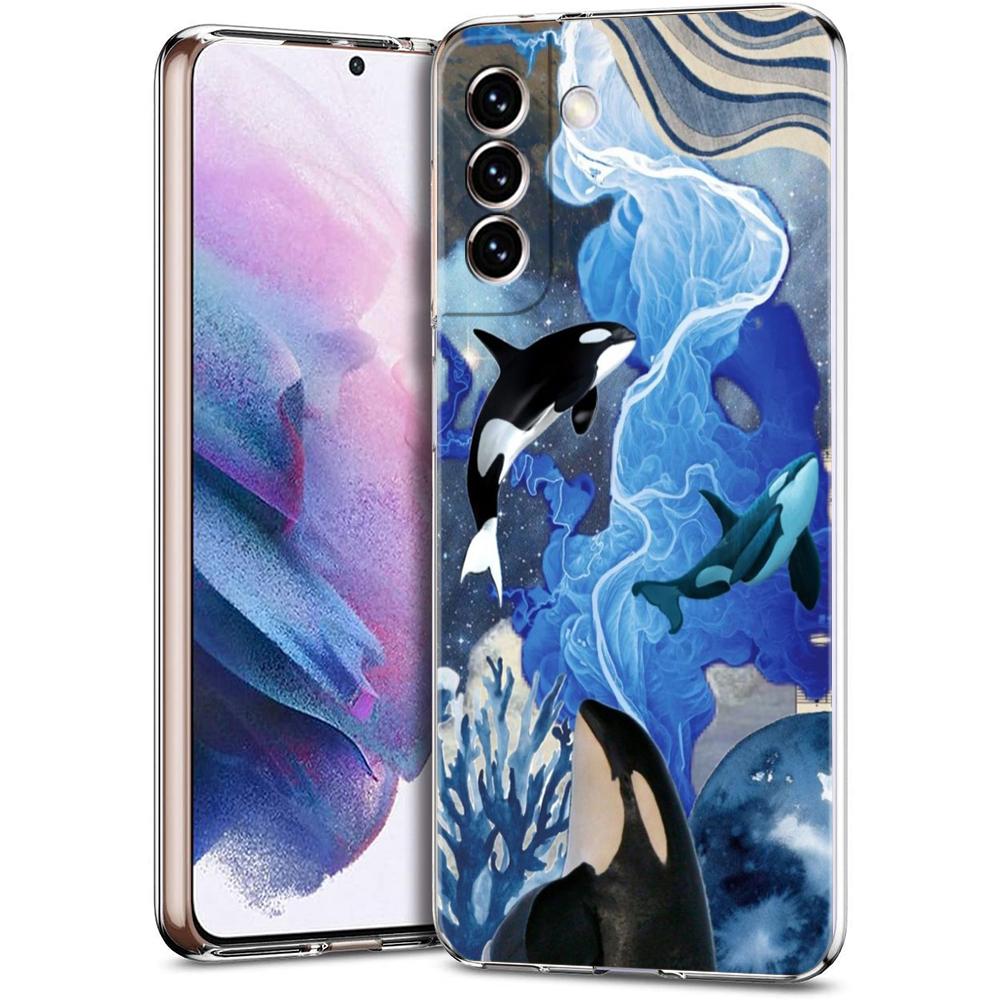 Phone Case For Samsung Galaxy S24 Ultra S23 FE S22 S20 S21 5G S10 S9 Plus S10E S8 Clear Orca ocean lovely killer whale Cover