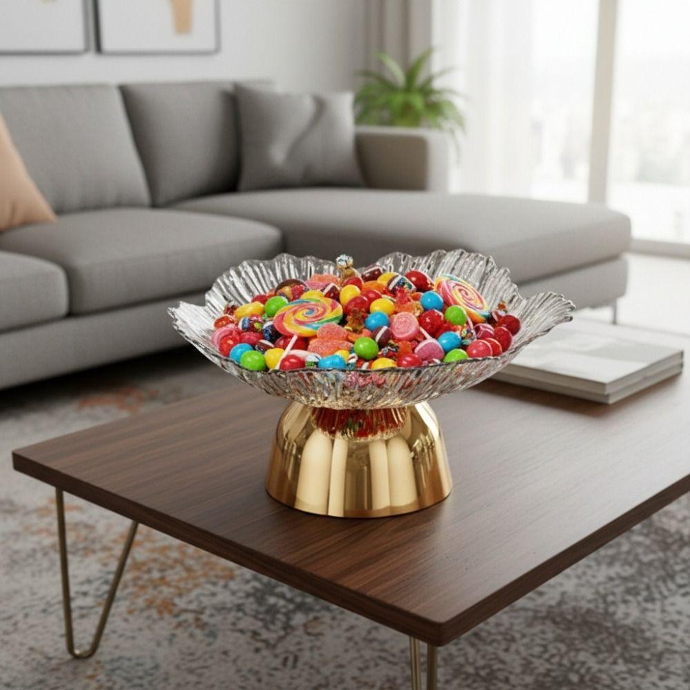 Large Capacity Pedestal Fruit Bowl Transparent Petal Design Snack Display Tray Counter-top