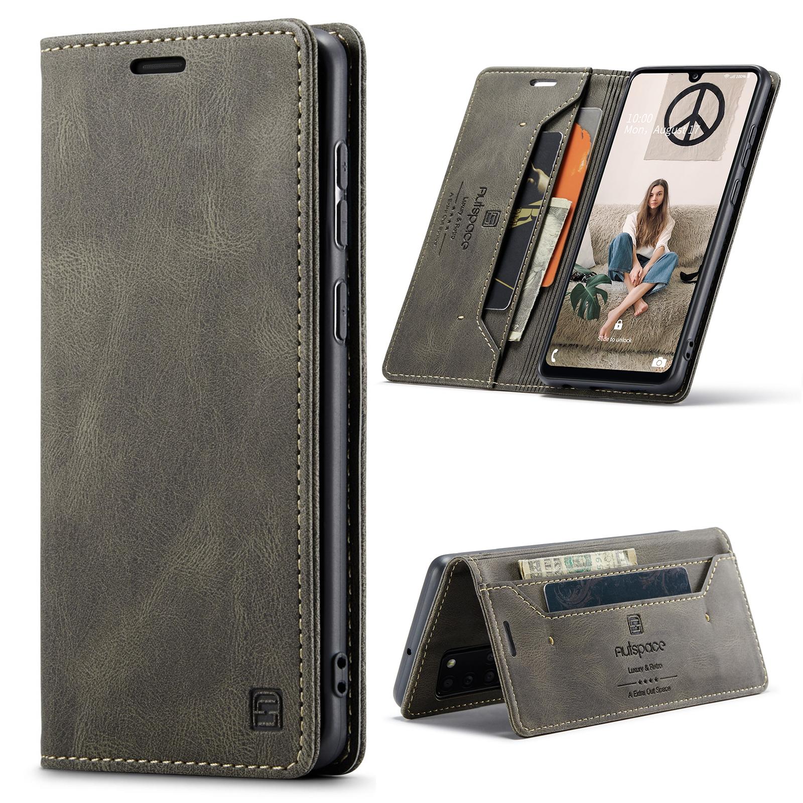 

For Samsung Galaxy A31 Wallet Case AUTSPACE A01 Leather Stand Cover with RFID Blocking Card Holder Coffee