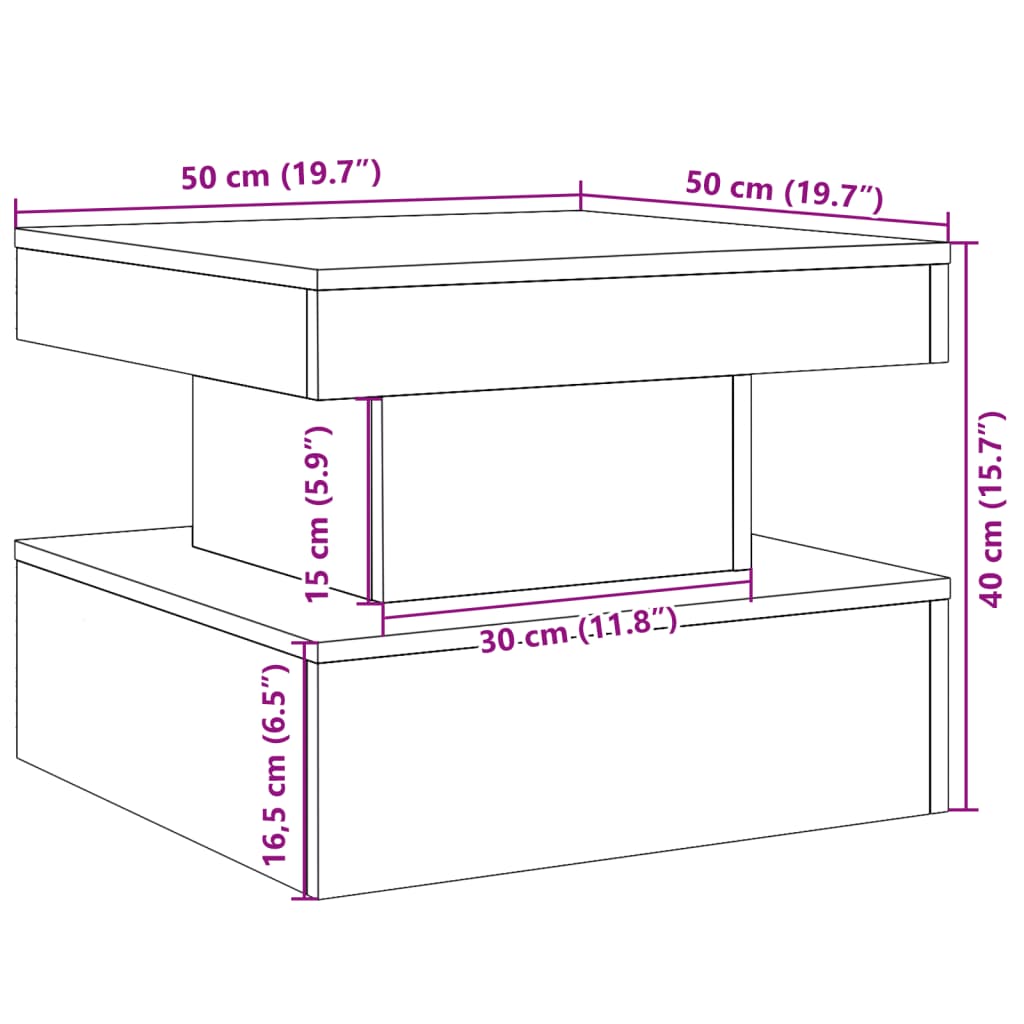 LED Coffee Table with Rustic Wood Look 50 x 50 x 40 cm