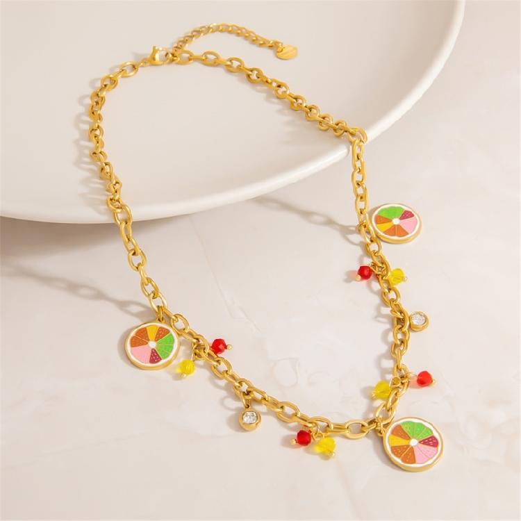 Elegant Country Fruit Charm Necklace Colorful Statement Neckchain Handmade Jewelry for Everyday and Special Occasions