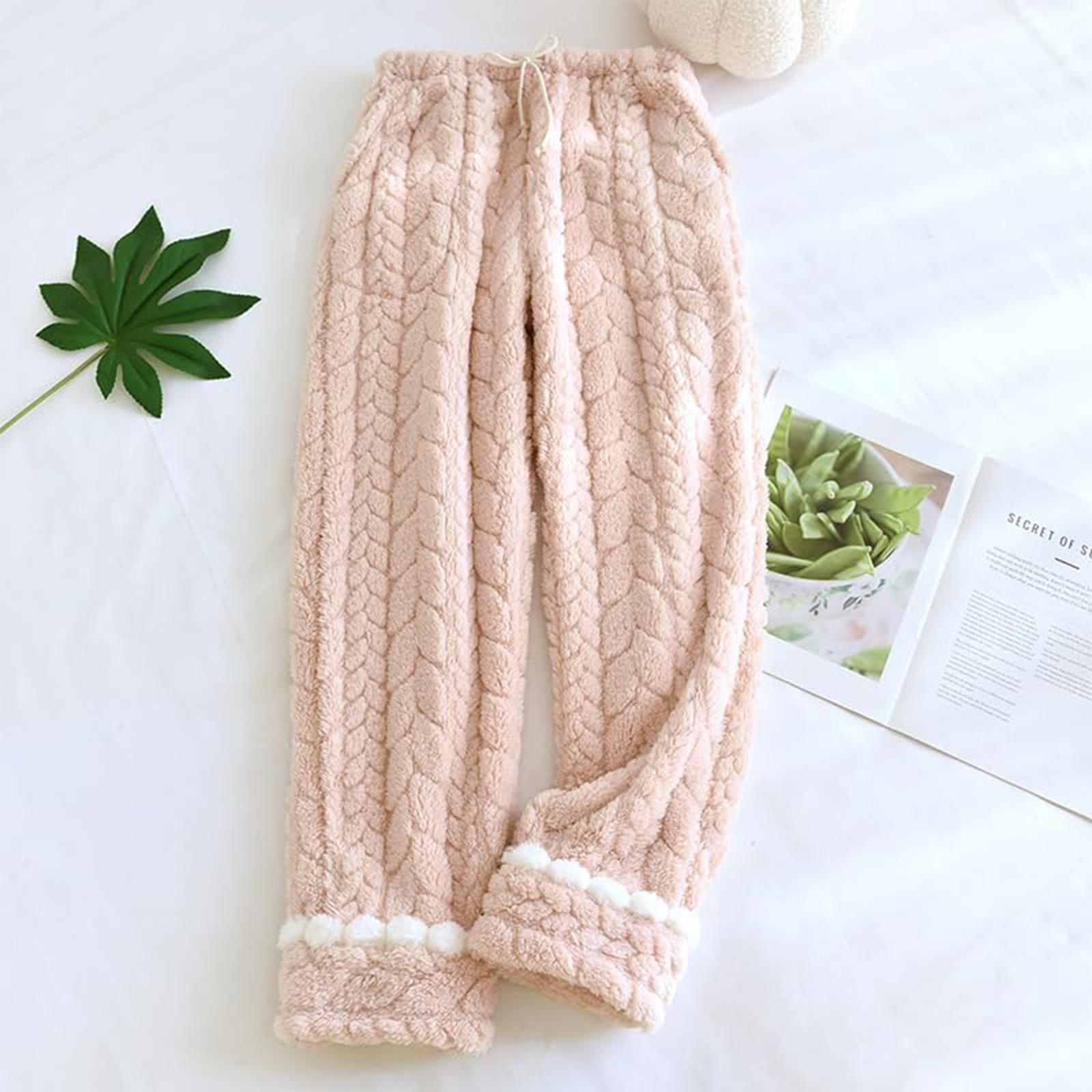 

Women s Fleece Wide-leg Pants, High-waisted Drape Glutinous Rice Pants, Casual Straight-leg Thickened Woolen Pants M розовый