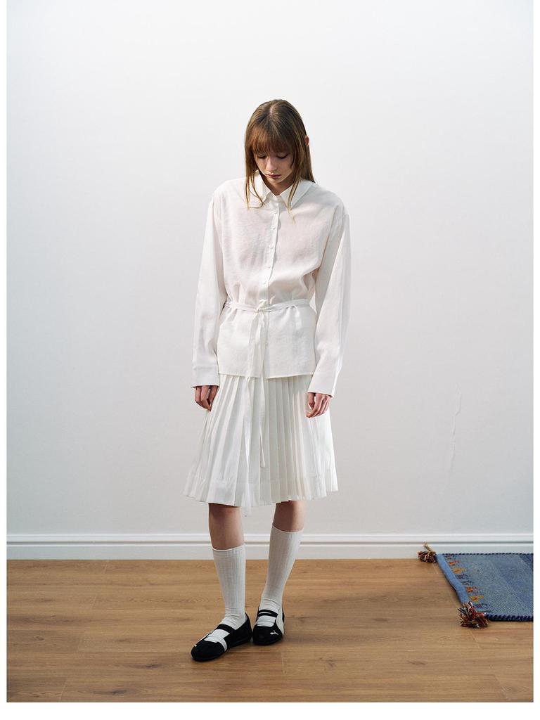 Spring Casual Lapel Modal Shirt with Lace-up for Women - Cloud-like, Solid Color