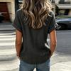 Women Short Sleeve V Neck Wrap Blouse Loose Fit Tie Front Irregular Hem Summer Casual Top