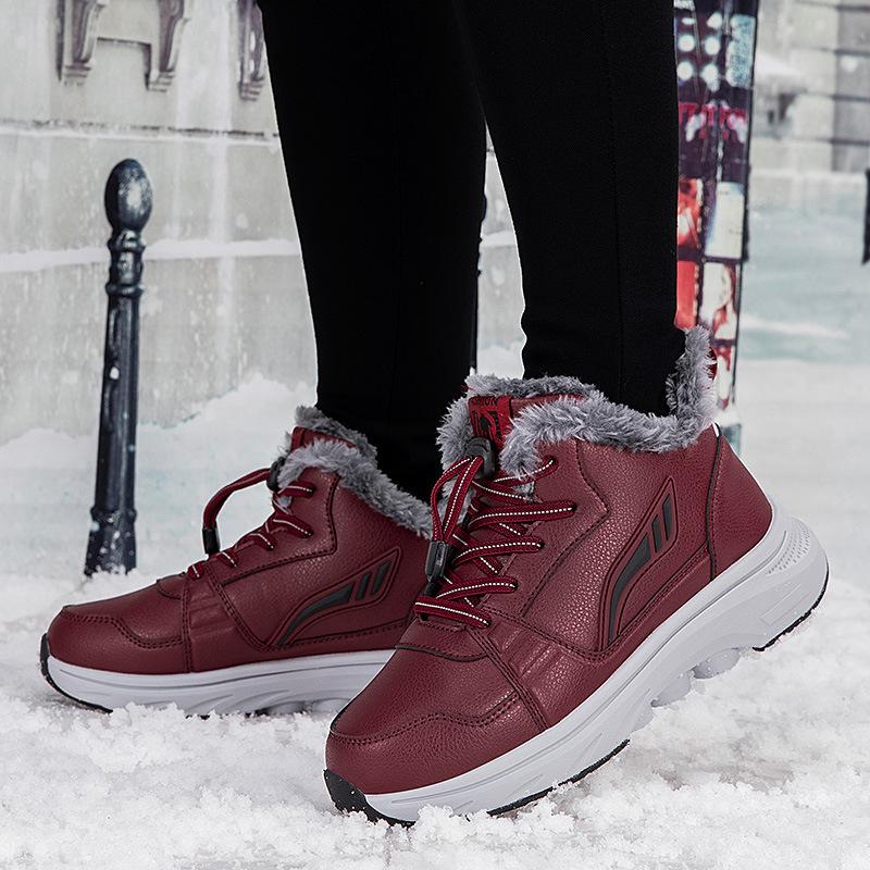 Zimní outdoorové tenisky s kožešinovou podšívkou pro ženy Teplé fleecové vysoké sportovní boty s podšívkou Dámské nazouvací voděodolné boty do sněhu z umělé kůže Krátké kozačky