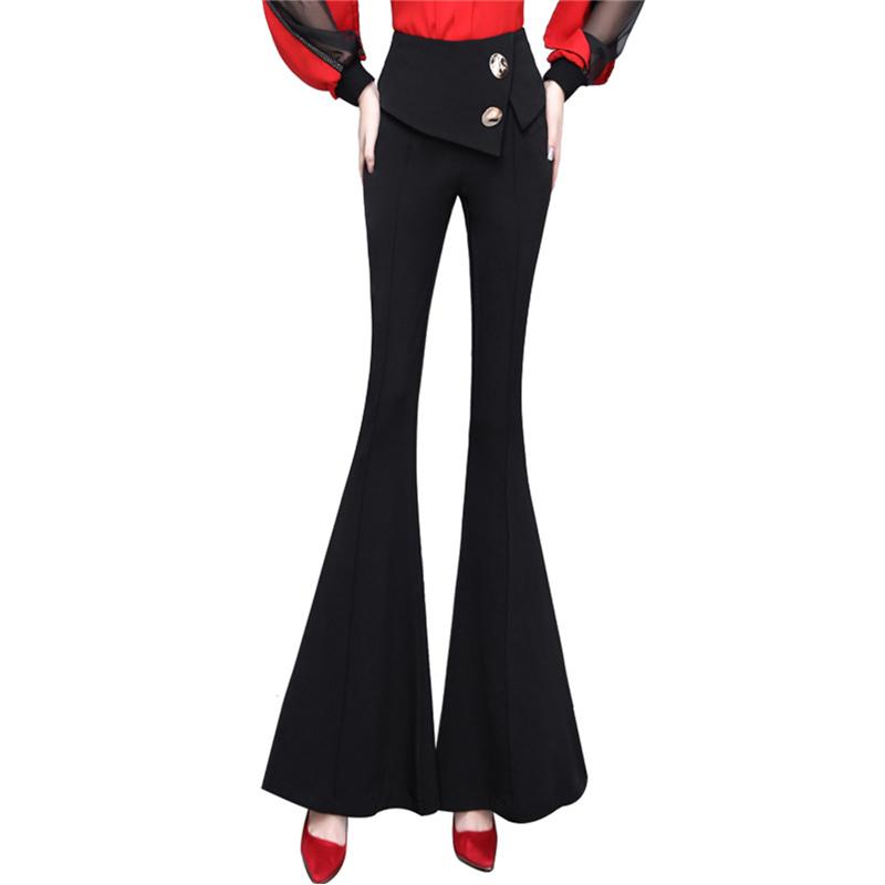 Harajuku Summer OL Office High Waist Women's Wide Leg Capris Long Pants for Women Skinny Flare Pants Woman Trousers Black
