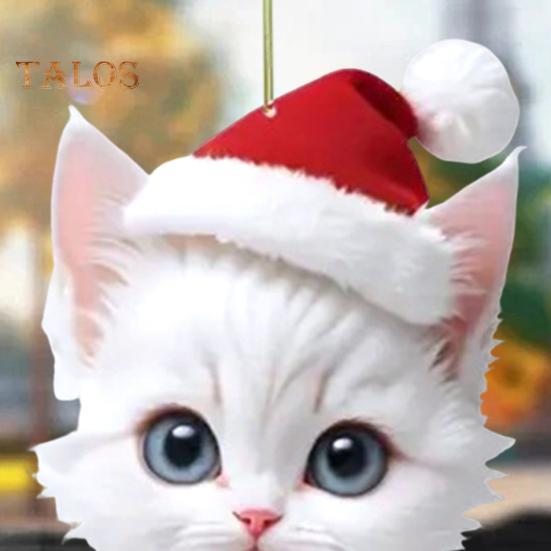 Cat Kitten Pendant with Hat Car Rearview Mirror Hanging Ornament Decor Acrylic Cartoon Car Interior Decoration Christmas Gift
