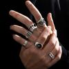 7pcs Set Punk Hip Hop Stainless Steel Men Ring Vintage Spider Bat Skull Two-headed Snake Opening Rings Jewelry Gothic Accesorios