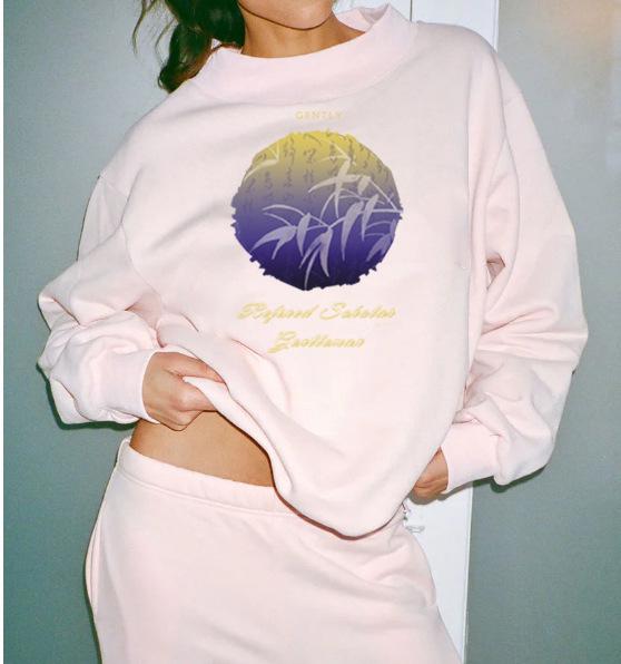 European Style Trendy Women's Sweatshirt: Mid-High Neck, Casual Loose Fit, Hot Stamping, Autumn Collection