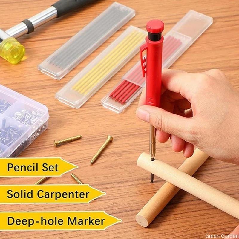 Solid Carpenter's Pencil Woodworking Mechanical Pencil Deep Hole Marker Construction Marking Tools Refill Leads Marking Tools