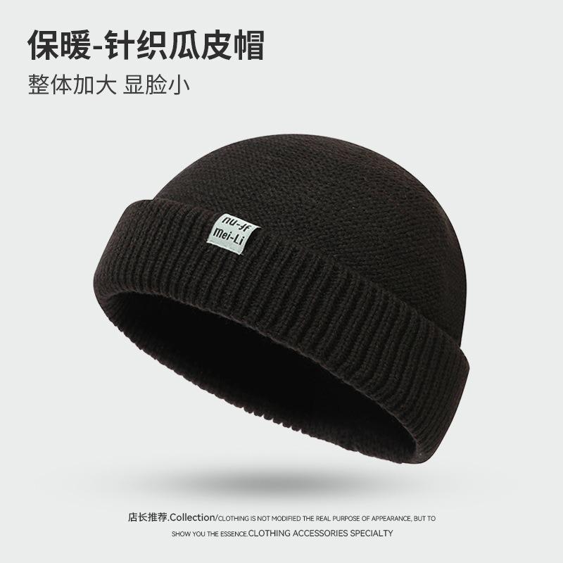 Fashion Versatile Solid Color Cold-proof Melon Skin Knitted Hat Warm Men Yuppie Hip-hop Cold Hat Tide