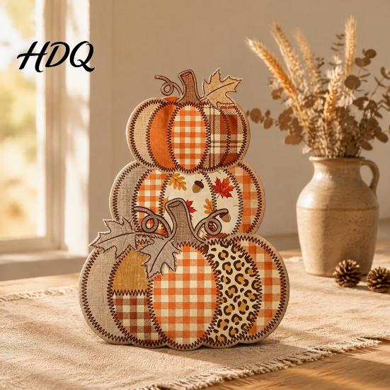 Warm Color Table Ornaments Wooden Autumn Harvest Patchwork Ornament for Decoration Retro Decorative Mason Jars Festival Ornament Lightweight
