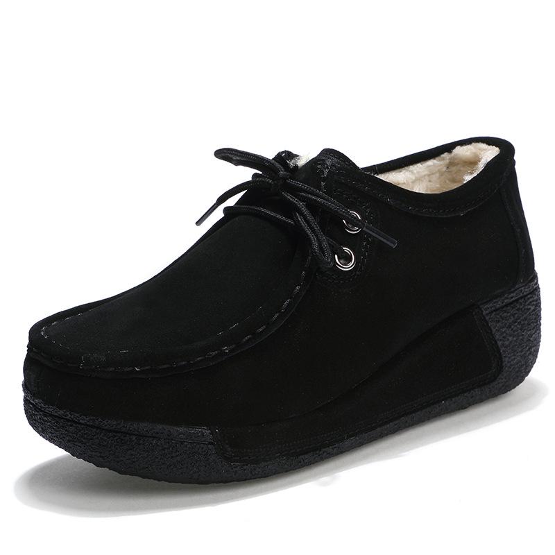 Fashion Cow Suede Platform Shoes Plush Warm Walking Shoes Women Winter Cotton Shoes Non-slip Mother Shoes