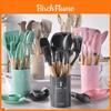 Silicone Kitchen Utensil Set With Wooden Handles For Nonstick Cookware And Heat Resistance