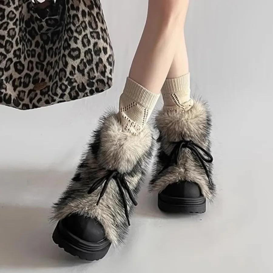 Stylish Faux Fur Women's Winter Snow Boots, Anti-Slip Thick Bottom Snow Boots with Plus Velvet and Big Head Cotton Boots