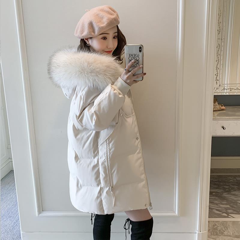 Women's Mid-Length Winter Cotton Jacket with Fur Collar - Korean Style Loose Fit, Plus Size Available