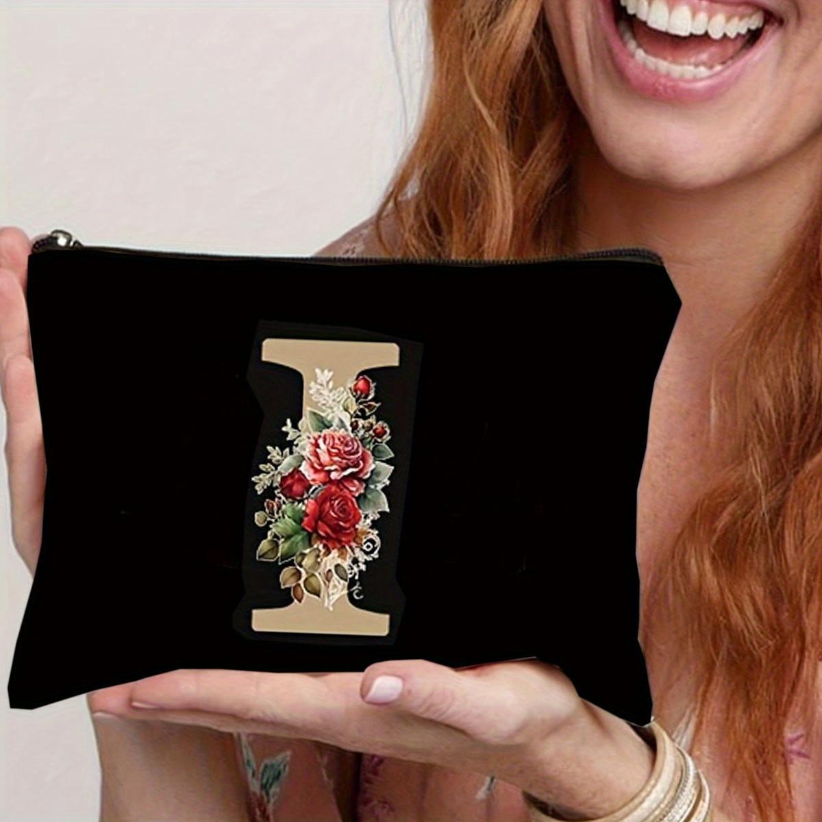 

Simple Letter & Flower Pattern Canvas Makeup Bag, Lightweight Carry On Cosmetic Storage Bag for Women Gifts 1pc