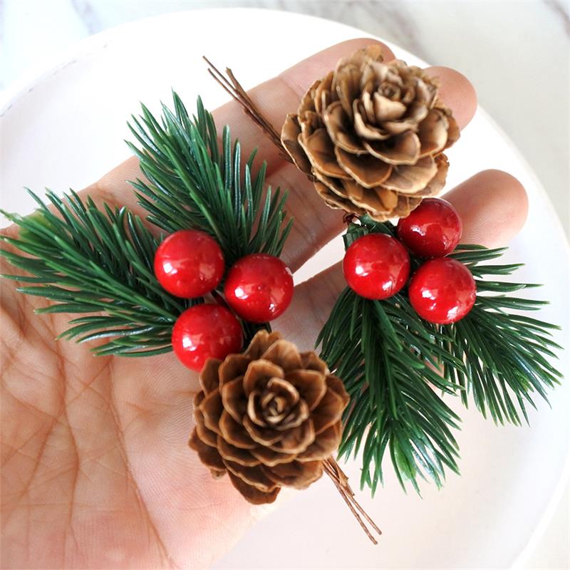 10Pcs Christmas Artificial Flower Red Berry Pine Cone Holly Xmas Party Decor