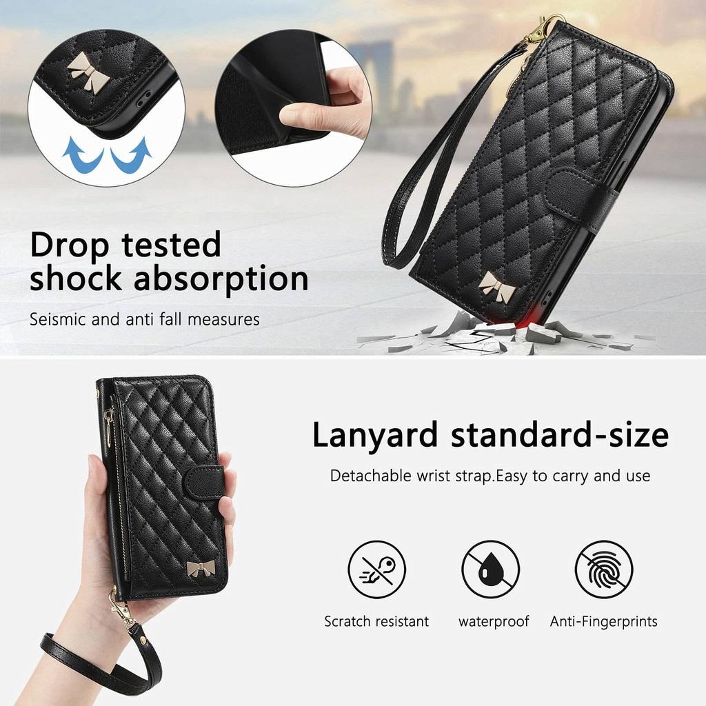 For Xiaomi 14T 15T 17 Pro Max 15 17 Ultra Poco F5 X6 X7 Pro M7 Crossbody Wallet Case, Quilted Zip Pocket Card Holder Lanyard
