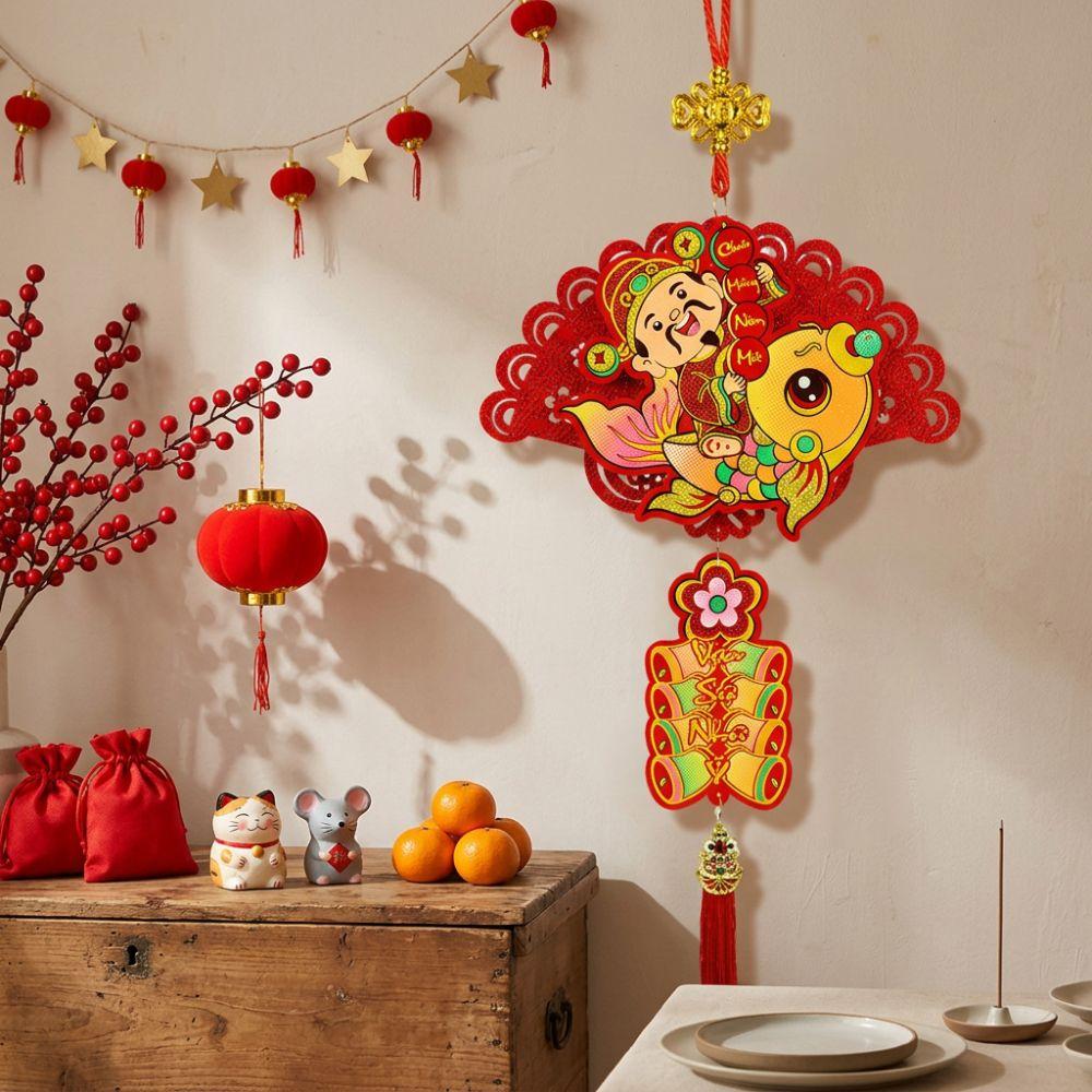 Traditional 2027 New Year Fu Ornament Fortune Bag God of Wealth Tassel Charm  Office Decoration