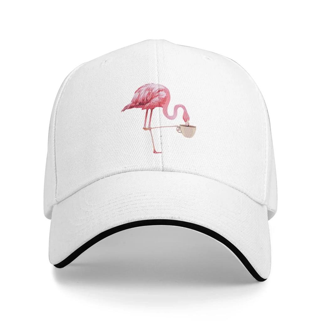 Flamingo Drinking Coffee Time Baseball Cap Cotton Adjustable Casual Sun Hat for Unisex Adults