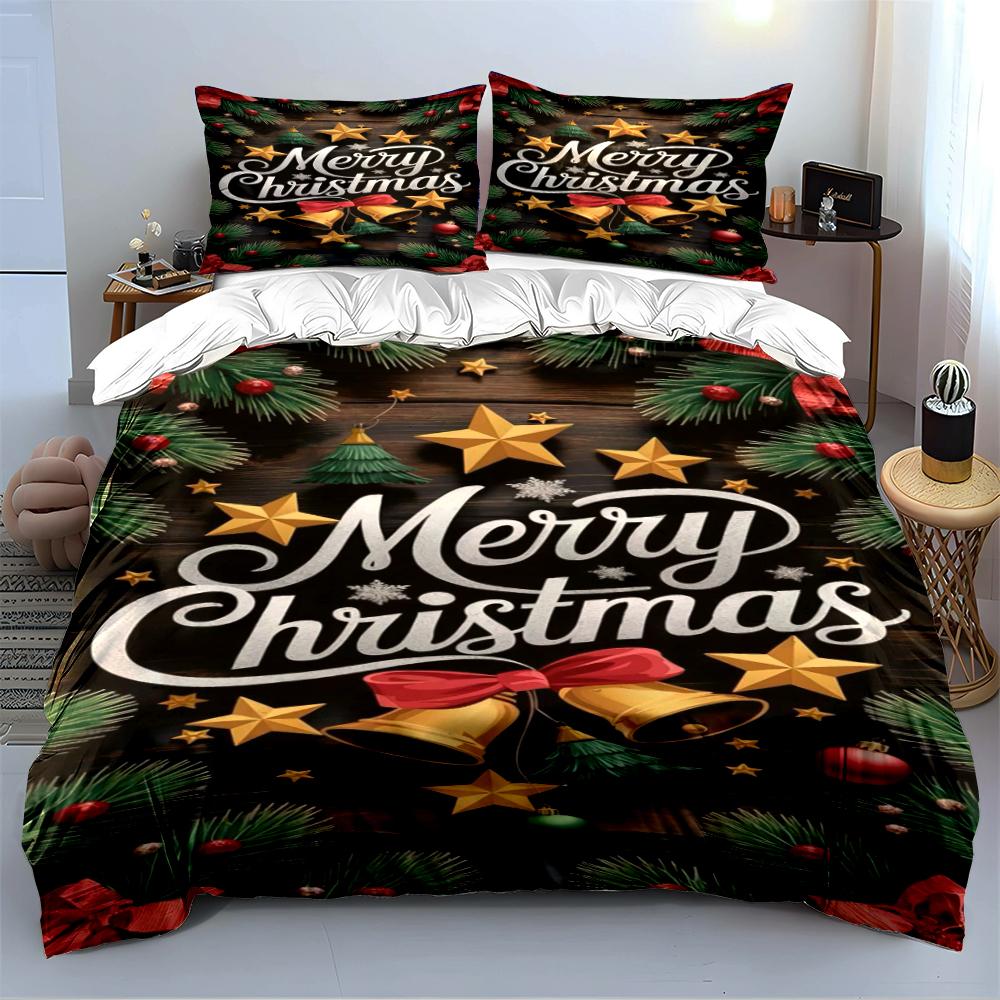 Christmas Reindeer and Snowflakes Pattern Bedding Set (1 Duvet Cover, 2 Pillowcases, Duvet Not Included)