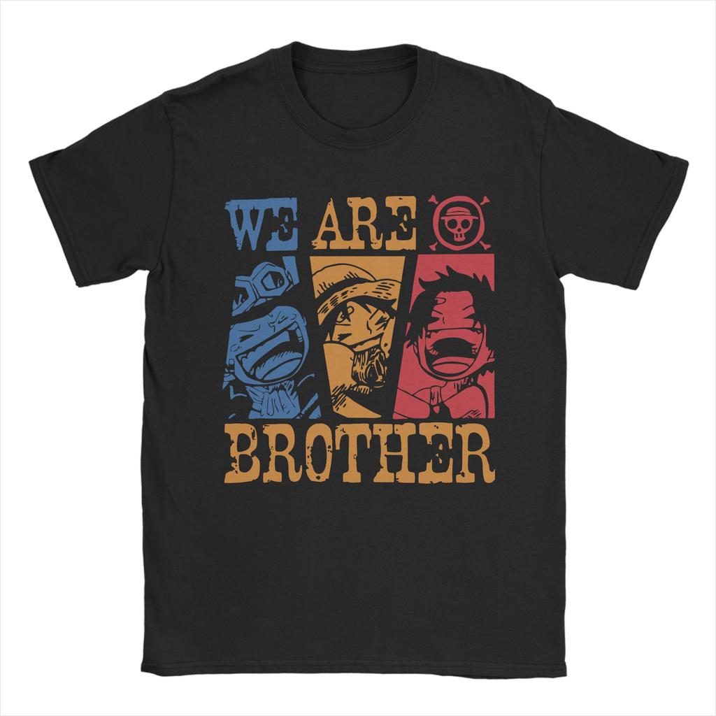 Novelty We are brothers Sabo Luffy and Ace TShirts for Men O Neck 100 Cotton T Shirt Ones Pieces Tees Printed Clothing