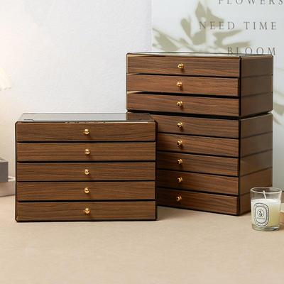Walnut Wood Multi-Layer Jewelry Storage Box with Drawers - Large Capacity for Earrings, Rings, and Necklaces