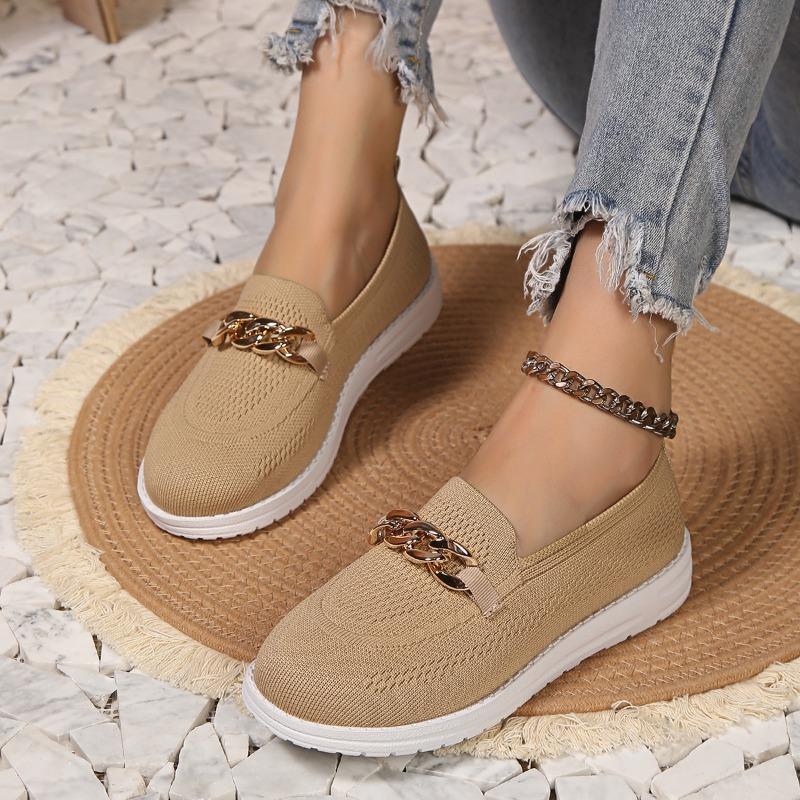 Fashionable Women's Metal Buckle Chain Decoration New Lightweight Low-cut Casual Sports Shoes for Women Soft-soled Flat Loafers