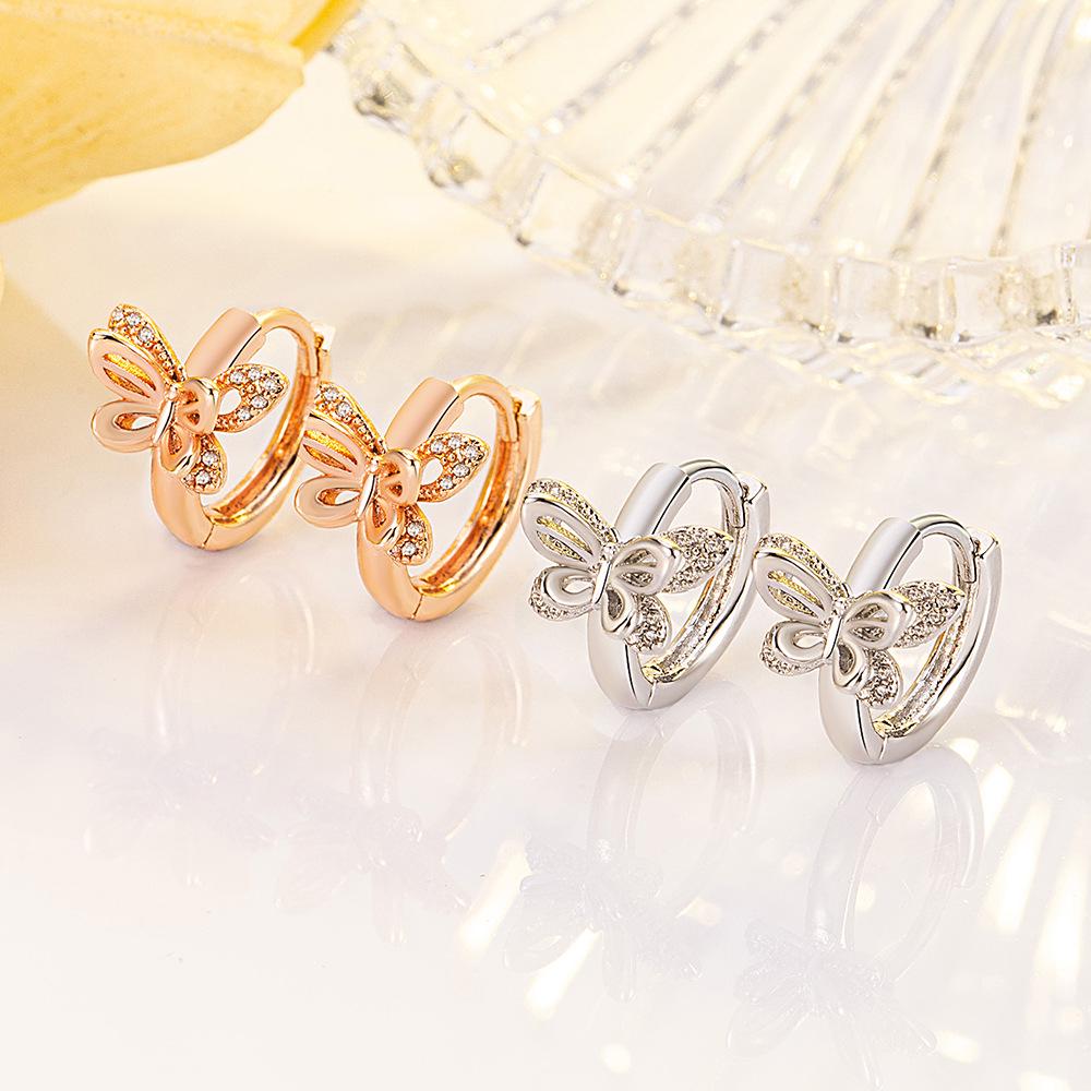 Korean Diamond-Studded 3D Butterfly Earrings - Light Luxury and Girlish Charm