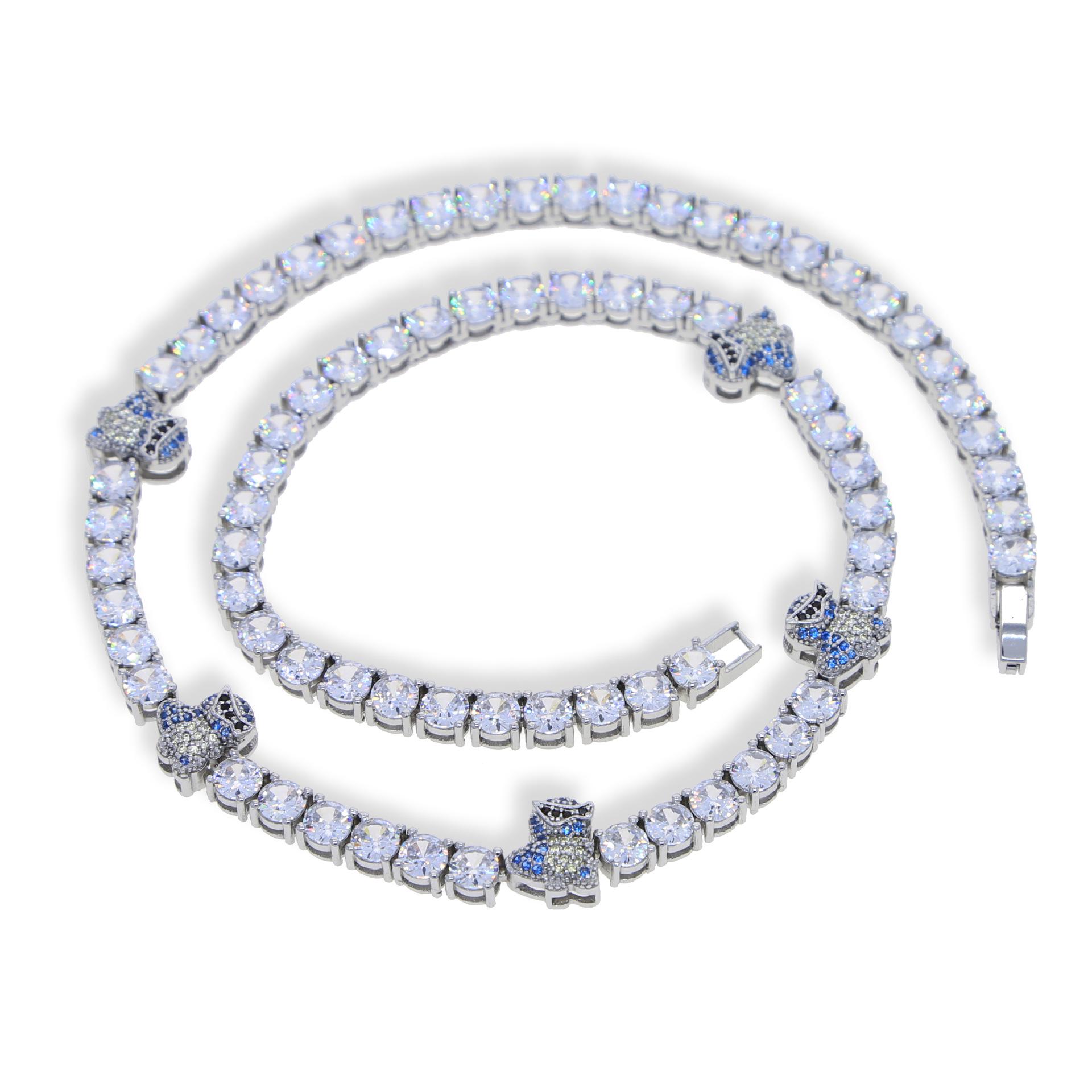 

Трансграничная подвеска Хип-хоп Сквиртл с цирконом, трендовое ожерелье Silver 46cm