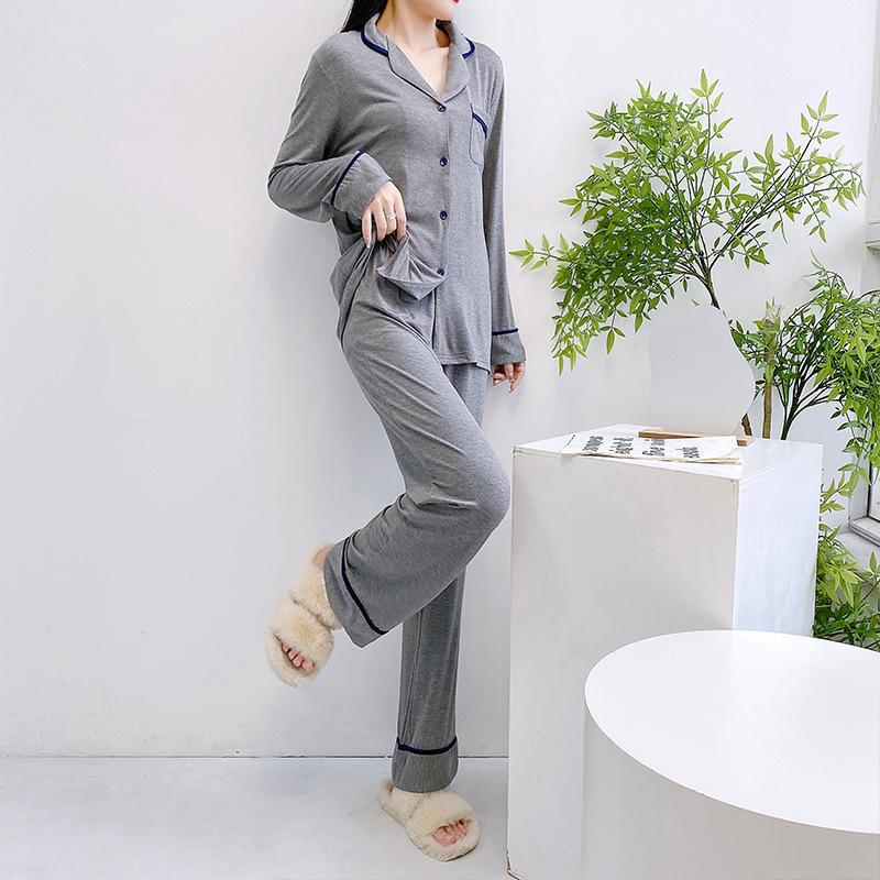 

Простая пижама с длинными рукавами, брюки, комплект из двух предметов, свободная повседневная пижама, домашняя одежда из модала, женская однотонная пижама XL