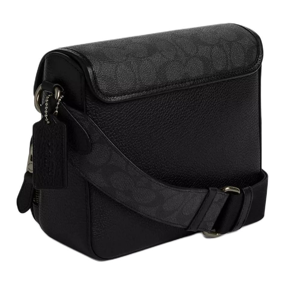 Coach Sullivan 20 Logo Print Magnetic Closure Coated Canvas And Leather Shoulder Crossbody Bag Small Men bags Black CZ396-QBMI5