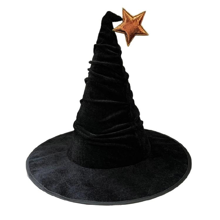 Halloween Witch Hat Pleated Wizard Caps for Women Girls Wizard Cosplay Costume Accessories Star Pointed Hat Gifts