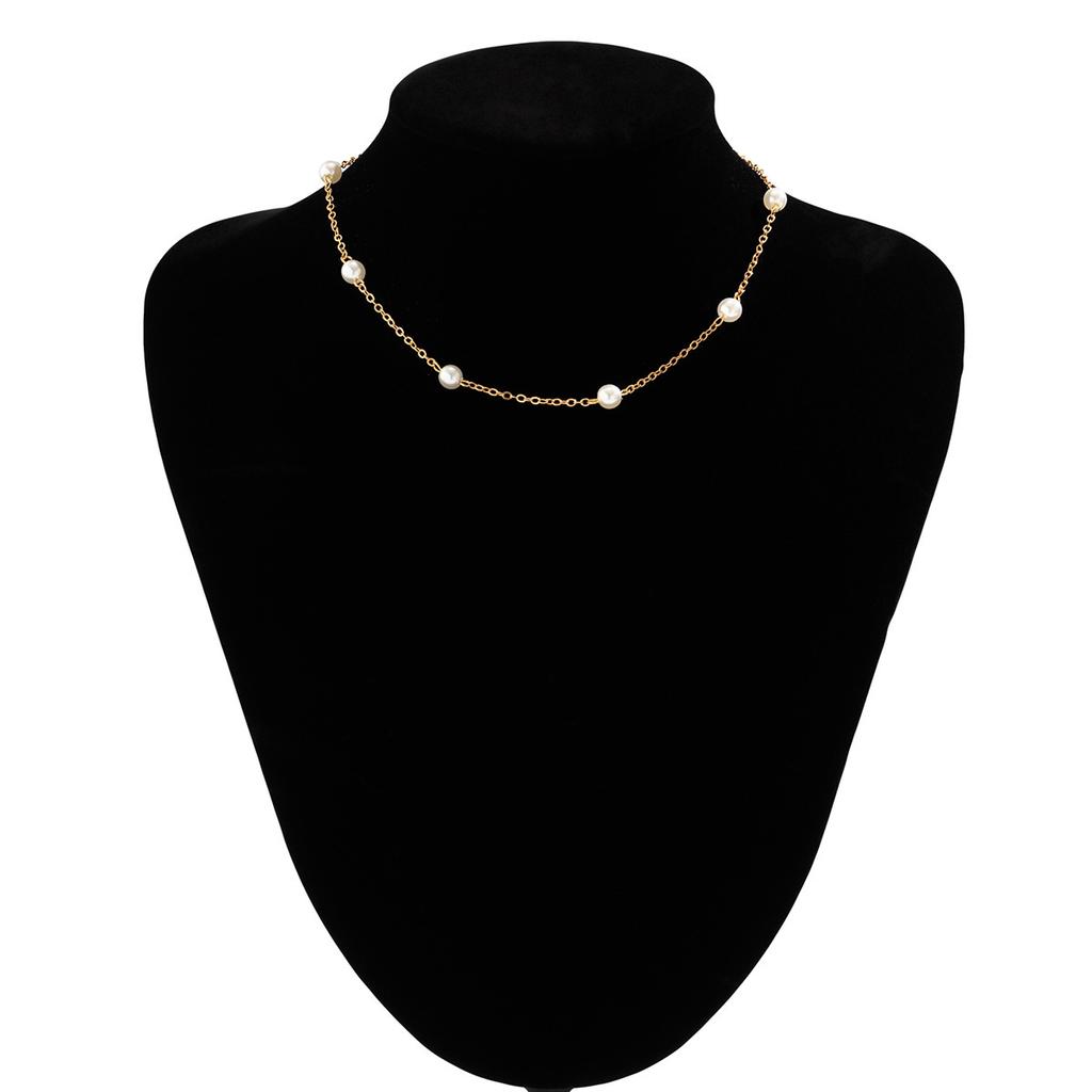European and American French Commuter Temperament Pearl Chain Necklace, Simple Geometric Round Bead Fringed Item Set