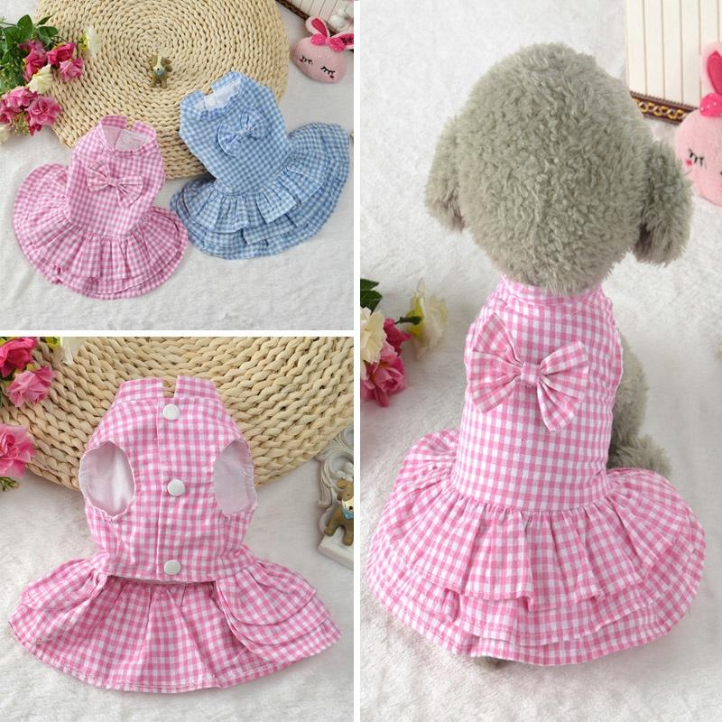 Wyrafinowane letnie sukienki dla psów, sukienka w kratkę, strój dla małych psów, średnie, słodkie ubrania dla zwierząt, spódniczka dla szczeniaka, ubrania dla psów